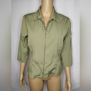 Dcc stretch women's size medium zip up blouse shirt top